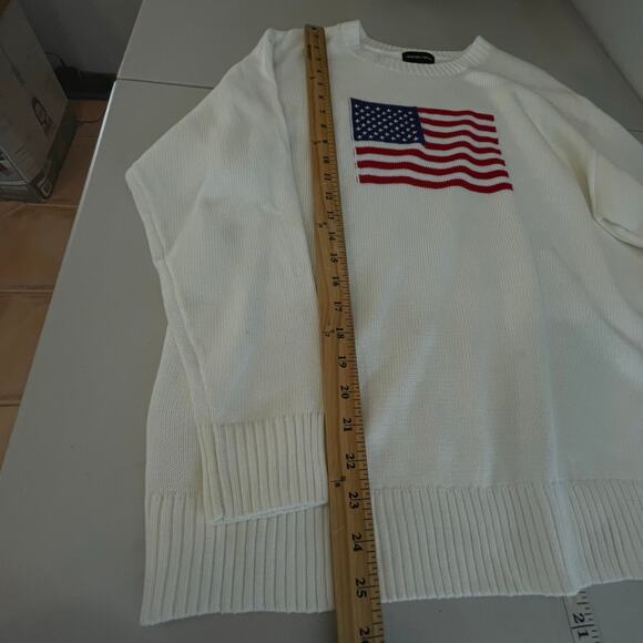 Fourteen Twelve Ivory American Flag Knit Crew Neck Sweater Womens Medium - Picture 12 of 13